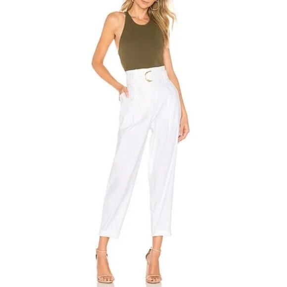 A.L.C White Diego High Belted Waist Crop Pants In Gesso Size 4 - Picture 1 of 6